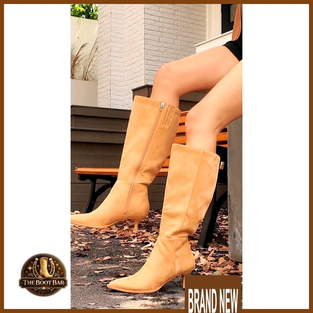 Knee High Boots Kitten Heel Pointed Toe Side Zipper Winter Dress Shoes - Picture 7 of 7